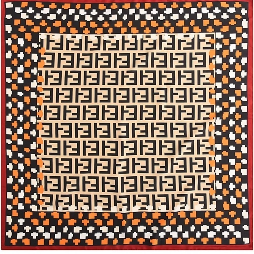 COPY - Geometric Patterned Silk like Scarf - Red, Black, Cream bandana